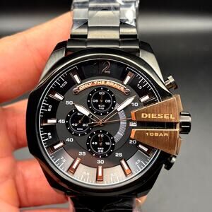 Diesel DZ4309 Mega Chief Mens Black Rose Gold Chrono Stainless Steel Watch NIBWT
